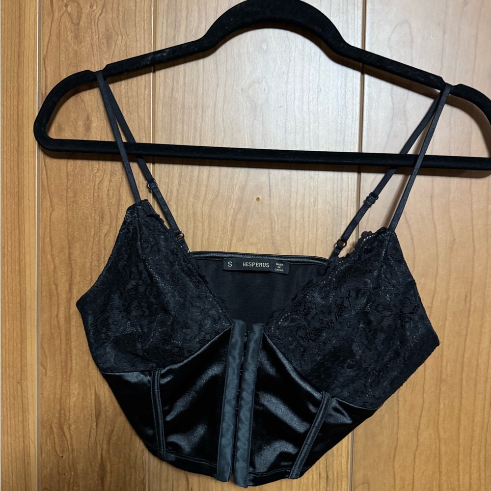 Hesperus Black Lace and Satin Crop Top